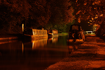 Night time photograph of the canal at Audlem.