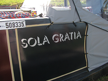 Sola Gratia - picture of the name on the boat.